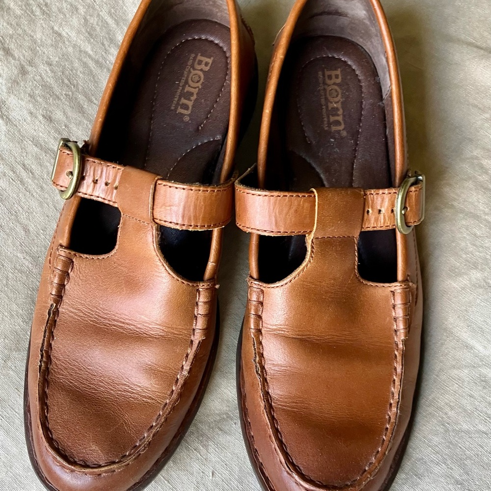 Born Women's Tan Leather Mary Jane Loafers